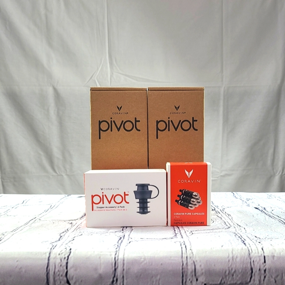 Coravin Pivots (2), 6 pack pure capsules, 6 pack wine stopper